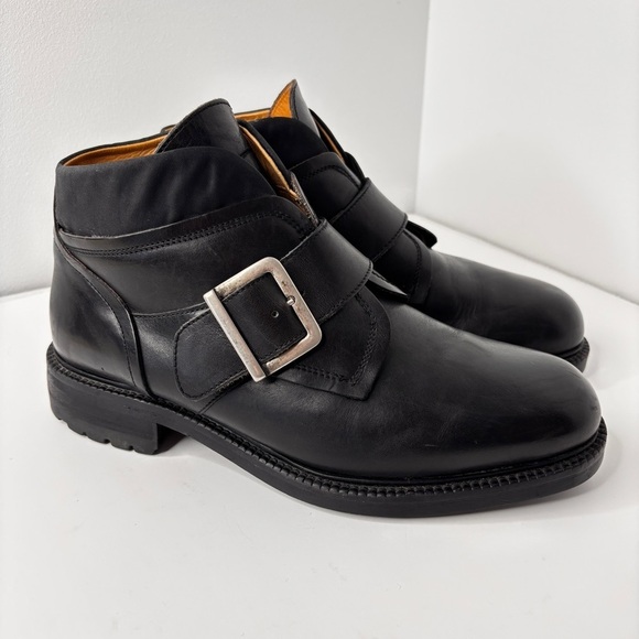 VTG Kenneth Cole Boots Mens 10.5 Black Leather Monk Strap Made in Italy 90s Moto main image 4